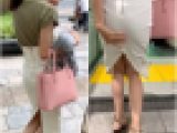 《突然の突風に捲れるスリット》 No.1121【長身美女の超ハイウエイなタイトスカート着衣尻】