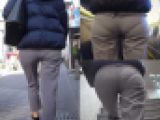 パンツスーツにクッキリ浮かぶ極上パンティーライン！おしとやかな地味美形OL：理想的な堪らない（ Ｗ ）フォルム