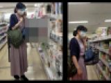 電話中の買い物人妻 長いスカートだが電話に集中し過ぎで生パン晒される【 スマホで逆さ撮り106】【素人盗撮】