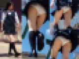 【顔有】突風でめくれて白パンツお尻がモロ出しになる制服美少女パンチラ盗撮