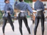フルHD 人気のスキニージーンズ美人が皮レギンスで登場！パート２　ハメたくなる尻！尻を振りながら歩くさまは圧巻です！