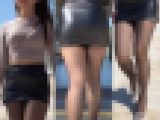 高画質 ミニスカずり上がりの黒パンスト肉尻美脚