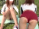 高画質 公園の肉尻ブルマ美人 まさかのお漏らし！