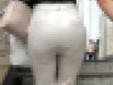 【再販商品SALE】むっちりデカ尻OLのホワイト透け透けストレートパンツのクッキリはっきり映ったパンティーライン！【1】
