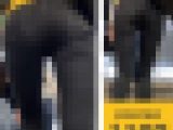 【1192】その徹底した黒と黄色のコーディネート…まるで重機！ピチピチ黒スキニージーンズ女子