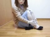 着ぐるみパンストオナニー(OL風、ベージュ/黒パンスト、フットカバーカバコ)