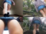 ハタチの女子大生Kaya❤️超ミニスカで公園散歩中を背後から追跡接写