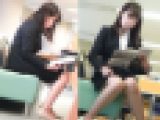 【撮影バレ】図書館で美女OLが食い込みTバック見せつけ！【ローアングル/パンチラ