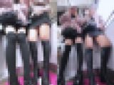 【縦型動画】電車でストレッチブーツとニーソックスのミニスカ美脚2人組女子をパンチラ盗.撮(1)直立ローアングル
