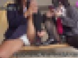 ニーソと黒タイツ制服女子2人が雑談しながら無防備パンチラ！（1）パンモロ四つん這い、膝立ち開脚