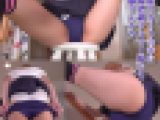 制.服スカートの中に学販濃紺ブルマー履いてるニーソ女子（2）ブルチラ開脚からブルマー脱いで生パンツへ